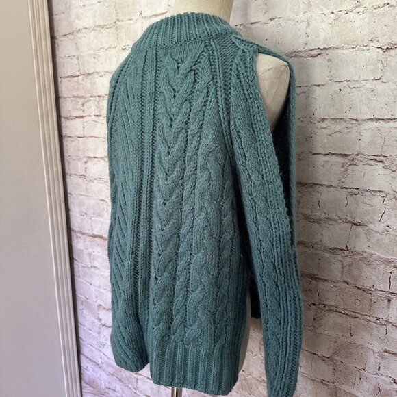 Urban Outfitters Womens Teal Cold Shoulder Sweater Chunky Cable Knit Size S NEW - Picture 9 of 12